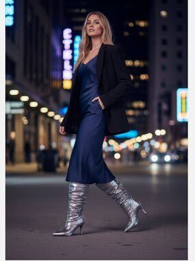 NEW $159 D’Amelio Cristean Silver Sequin Pointed-Toe Slouchy  Boots 7.5